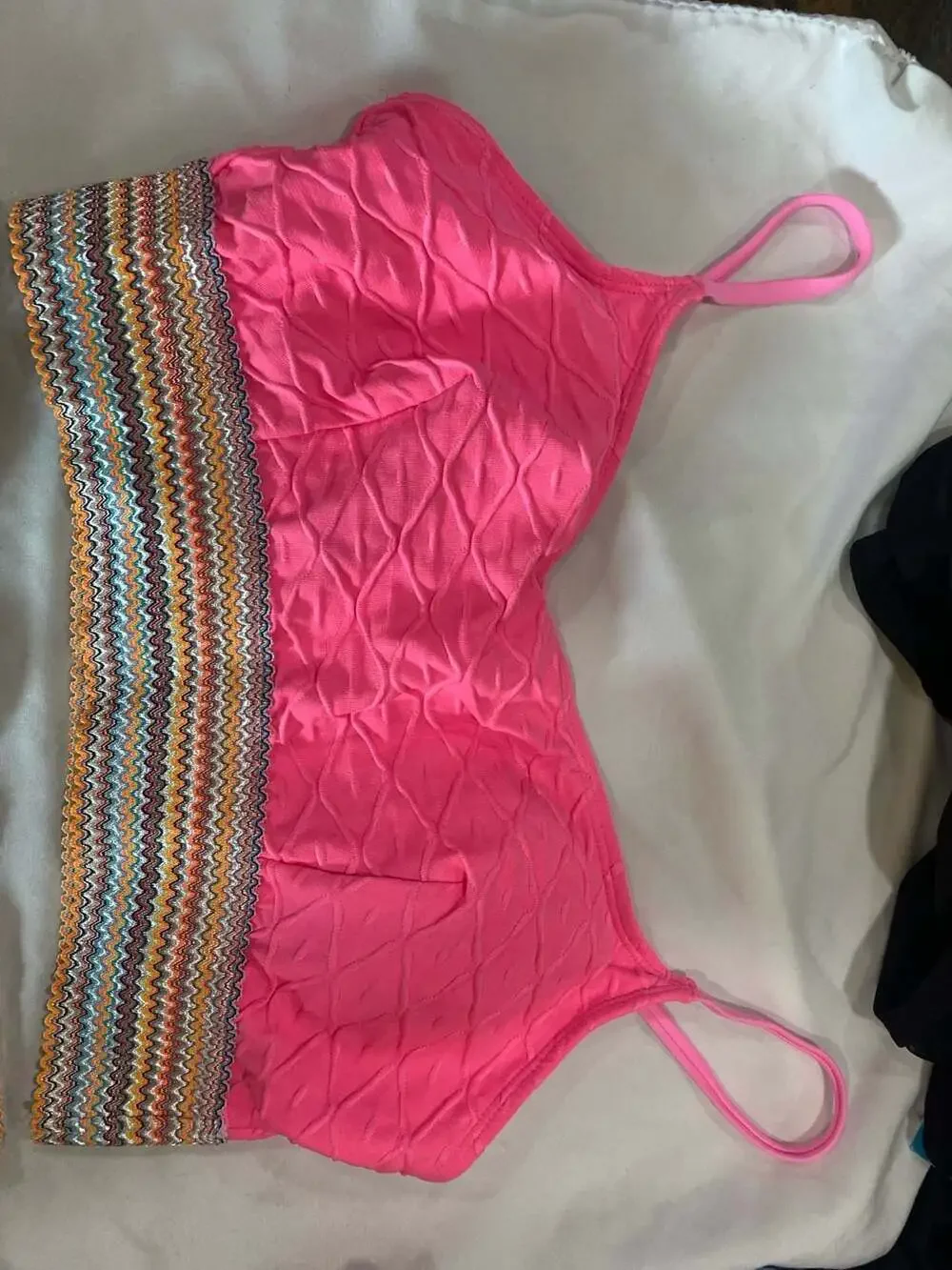 CUPSHE Pink Geo-Stitch Scoop Bralette & High Waist Bikini Set Size L New